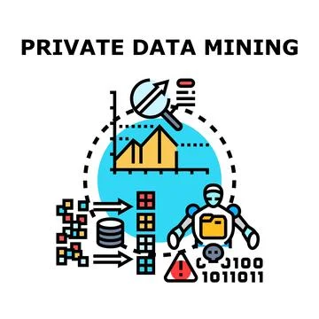 Private data mining securing and analyzing information concept Stock Illustration