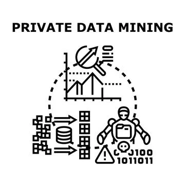 Private data mining securing and analyzing information concept Stock Illustration