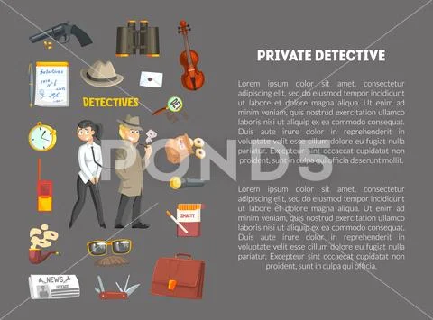 Private Detective Banner Template With Place For Text, Detective Agency, Crime