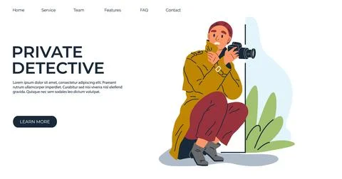 Private detective character looking through camera from bush, spying, monitoring イラスト素材