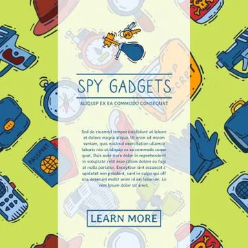 Private detective spy work gadgets magnifier forensic evidence secret documents Illustrazione stock