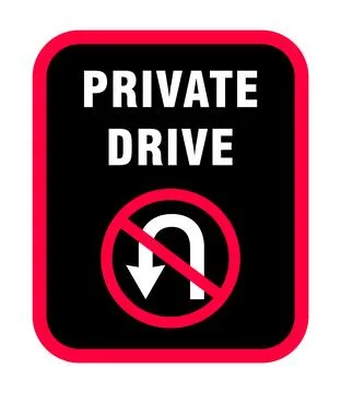 Private Drive No U Turn Sign, International No U-Turns Symbol Stock Illustration