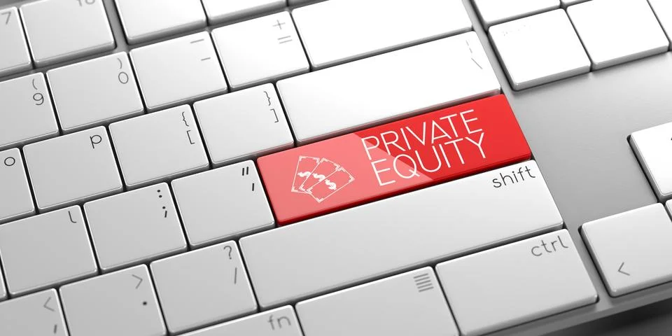 Private equity - modern computer keyboard - 3D illustration Stock Illustration