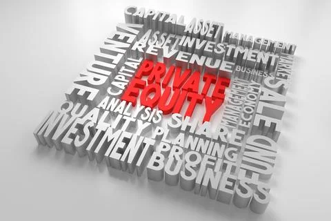 Private equity - typographical concept, white background - 3D illustration Stock Illustration