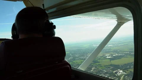 Private Fly with Light aircraft Cessna over Berlin Stock Footage 254888275