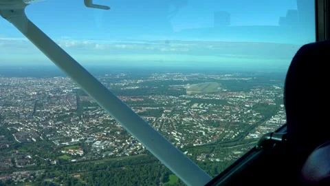Private Fly with Light aircraft Cessna over Berlin Stock Footage 254949671