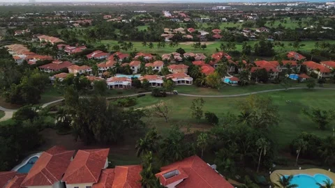 Private golf courses, expensive villas, luxury lifestyle. Drone forward. Stock Footage 270079901