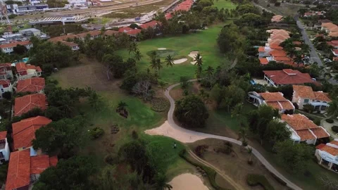 Private golf courses, expensive villas, luxury lifestyle. Drone forward. Stock Footage 270079939