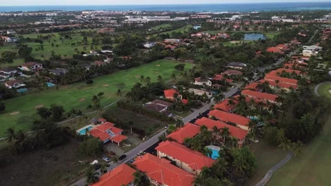 Private golf courses, expensive villas, luxury lifestyle. Drone forward. Stock Footage 270079972