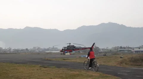 Private helicopter on the runway Stock Footage 59998830