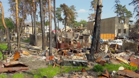 Private house completely destroyed as a result of hostilities Stock Footage 197008328