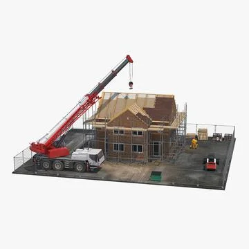 Private House Construction with Equipment 3D Model