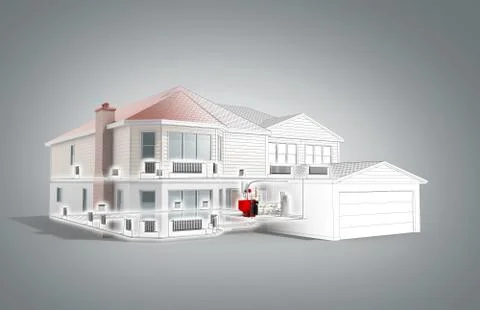 Private house heating system building concept 3d render on grey Stock Illustration
