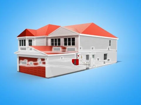 Private house heating system building concept 3d render on blue Stock Illustration