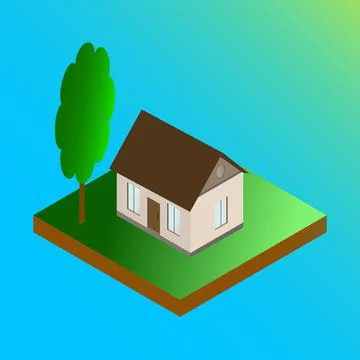 Private house on a plot of land with trees. Stock Illustration
