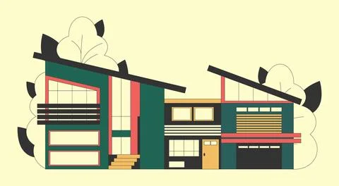 Private house sale 2D vector isolated illustration. Residential buildings flat Ilustración de archivo