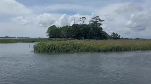 Private Island from Boat on River while Moving in Charleston, SC Stockbeeldmateriaal 207818062