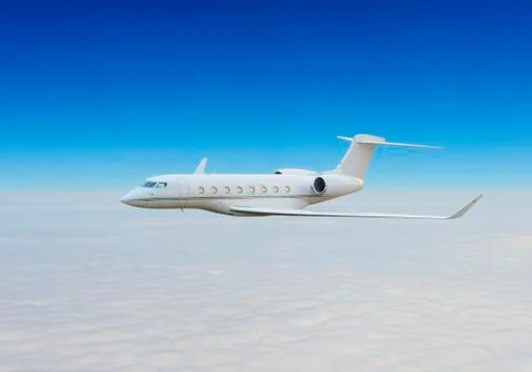 Private jet above the clouds Stock Photos