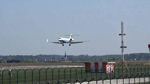 Private Jet On final approach into airpo... | Stock Video | Pond5