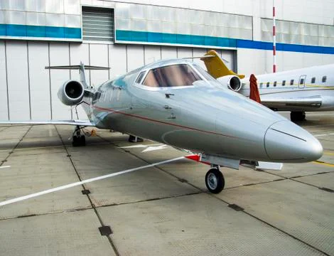Private Jet in hangar Stock Photos