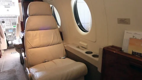 Private Jet Interior Seat Beechjet Hawker slider shot Stock Footage 94498983