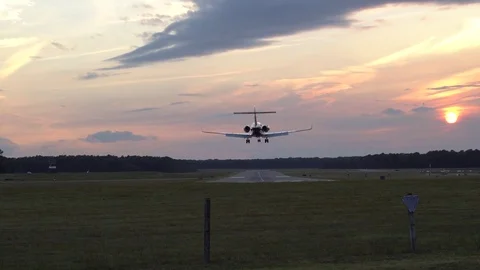 Private Jet Landing in East Hampton Stock Footage 79548223
