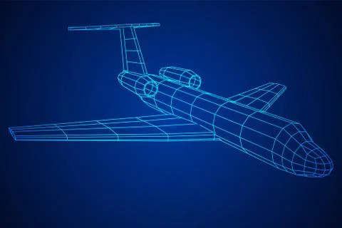 Private Jet Plane Abstract polygonal wireframe airplane. Stock-Illustration
