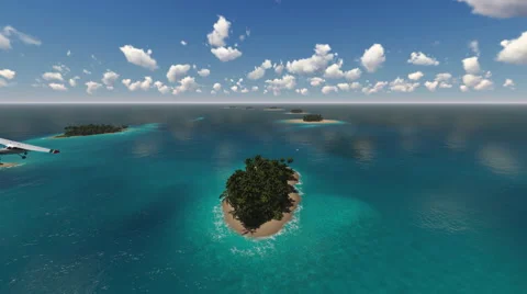 Private jet plane flying over tropical islands in the ocean. Stock Footage 46597220