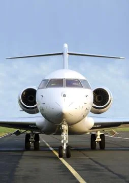 Private Jet Plane front view - Bombardier Stock Photos