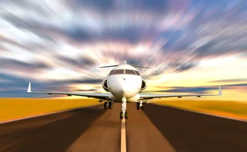 Private Jet Plane Taking off with Motion Blur Foto stock