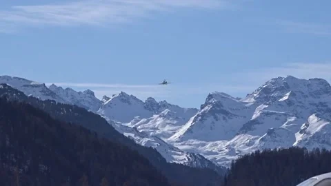 Private Jet Silhouette Generic Final Approach for landing at Mountain valley Stock Footage 232765195