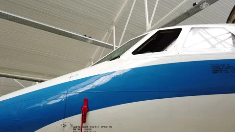 Private jet standing in the hangar Stock Footage 139534776