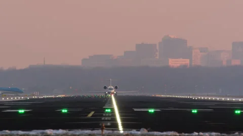 Private Jet Takeoff at Sunrise Stock Footage 332476216
