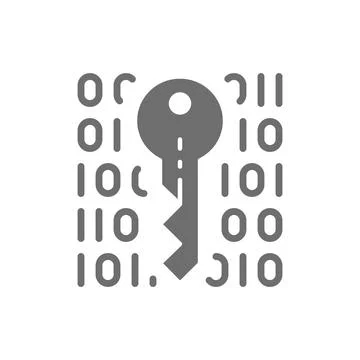 Private key, coding, cryptography, cyber security grey icon. Stock Illustration