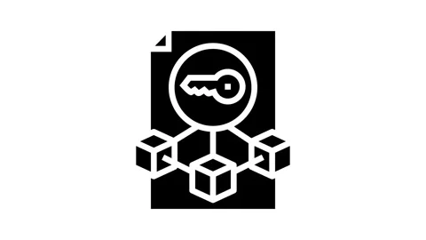 Private key decentralized application glyph icon animation Stock Footage 326145508