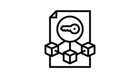 Private key decentralized application line icon animation Stock Footage 326125709