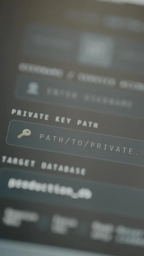 Private key file path input field on encryption configuration screen 스톡 동영상 332470749