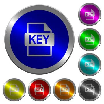 Private key file of SSL certification luminous coin-like round color buttons Illustrazione stock