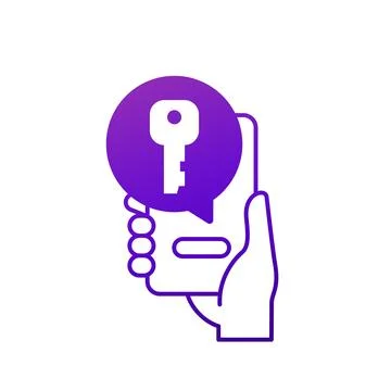 Private key icon, smart phone in hand Stock Illustration