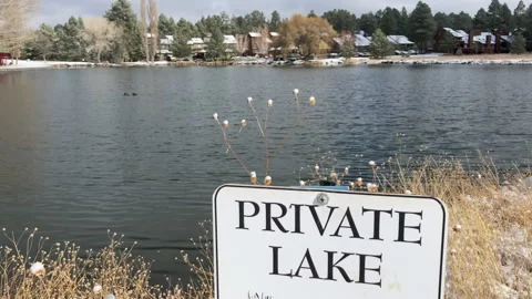 Private Lake with Sign Stock Footage 143980510