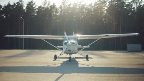 Private light aircraft is on the runway Stock Footage 111806016