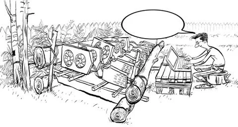 Private mining farm, Cryptocurrency concept with businessman miner. Man mining Stock Illustration