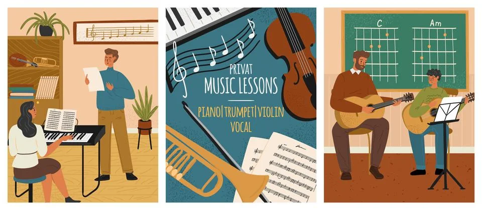 Private music lesson class vector set illustration 库存插图