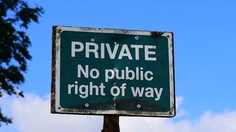 Private no public right of way sign in countryside united kingdom Stock Footage 115528643