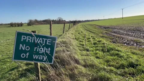 Private - No Right of Way sign in field Stock Footage 230920679
