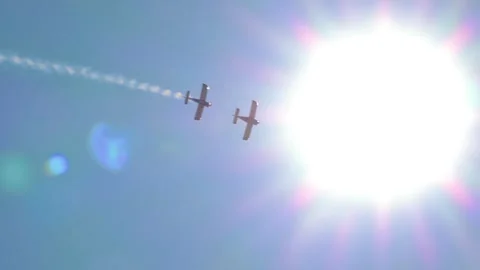 Private plane crash. A small plane during an aerobatic simulation. Video stock 243816980