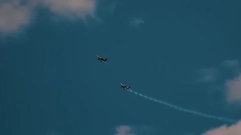 Private plane crash. A small plane during an aerobatic simulation. Video stock 243901875