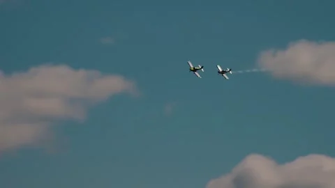 Private plane crash. A small plane during an aerobatic simulation. Video stock 243901976