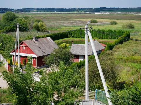 A private plot with a bath house, a gazebo and a pond Stock Photos