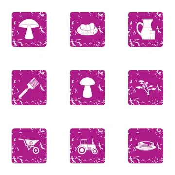 Private plot icons set, grunge style Illustrazione stock